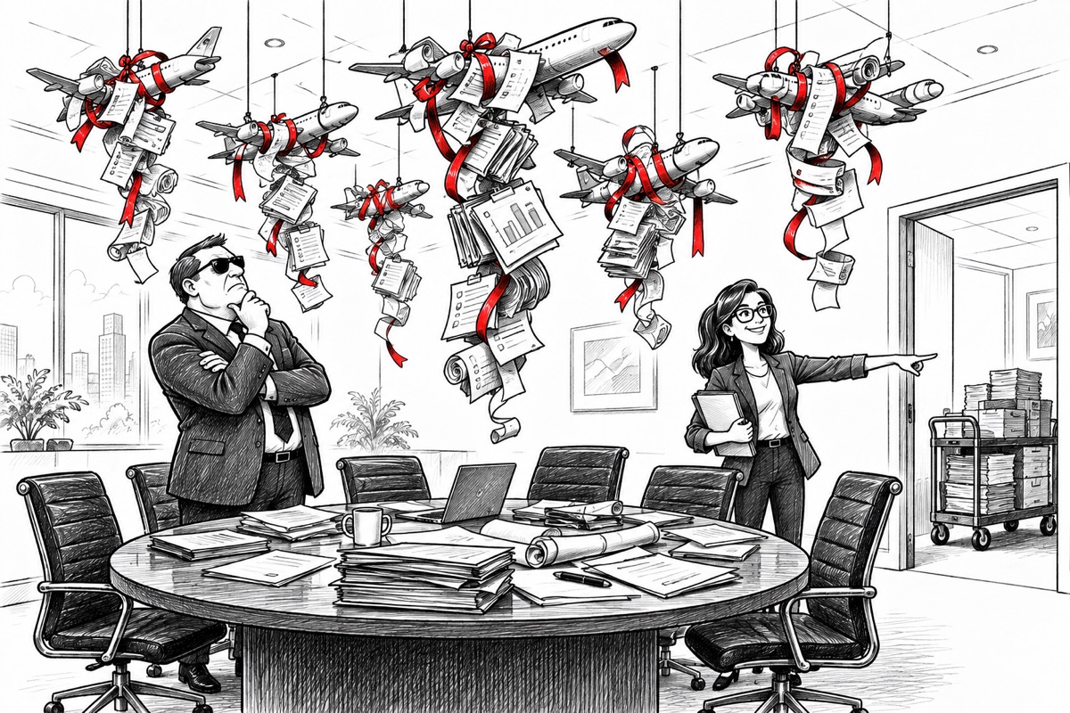 Illustration: a room full of AI pilots